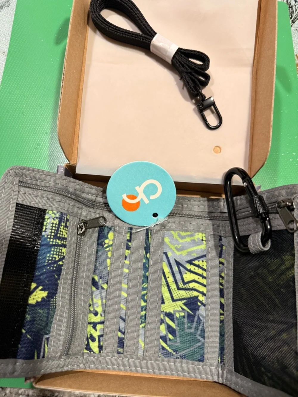 NWT in box Neon Geometric Trifold Wallet by Chico mocha strap and hook